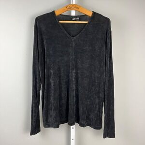 AHNI Solid Black Slinky Top Size‎ 2 Womens Large Long Sleeve Pullover Basic